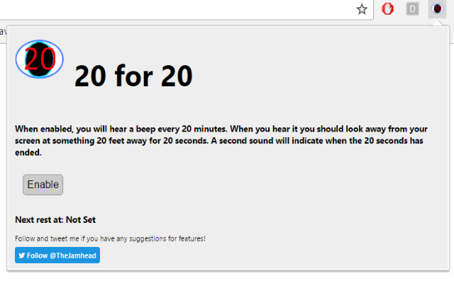 20 for 20 Eye healthcare reminder from Chrome web store to be run with OffiDocs Chromium online 20 for 20 Eye healthcare reminder from Chrome web store to be run with OffiDocs Chromium online