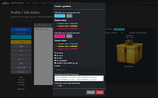 3DX Chat Profile / Gift Editor Enhancer from Chrome web store to be run with OffiDocs Chromium online 3DX Chat Profile / Gift Editor Enhancer from Chrome web store to be run with OffiDocs Chromium online
