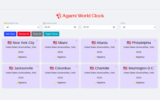 Agami World Clock from Chrome web store to be run with OffiDocs Chromium online Agami World Clock from Chrome web store to be run with OffiDocs Chromium online