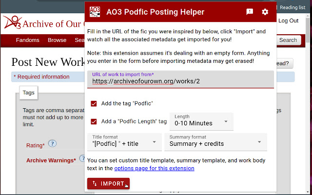 AO3 Podfic Posting Helper from Chrome web store to be run with OffiDocs Chromium online AO3 Podfic Posting Helper from Chrome web store to be run with OffiDocs Chromium online