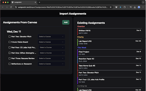 Assignmint Importer from Chrome web store to be run with OffiDocs Chromium online Assignmint Importer from Chrome web store to be run with OffiDocs Chromium online