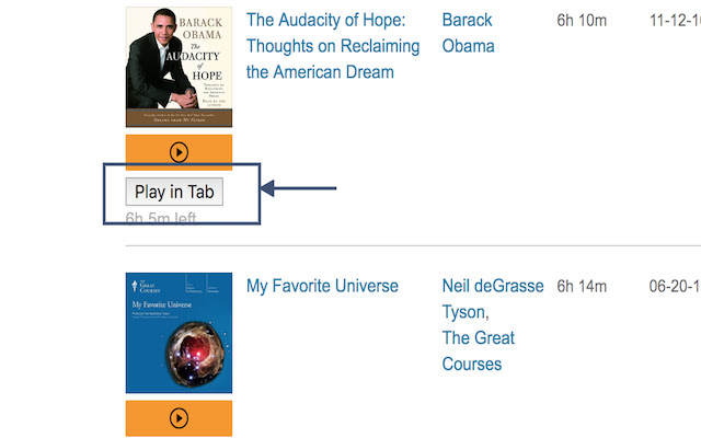 Audible Play in Tab from Chrome web store to be run with OffiDocs Chromium online Audible Play in Tab from Chrome web store to be run with OffiDocs Chromium online