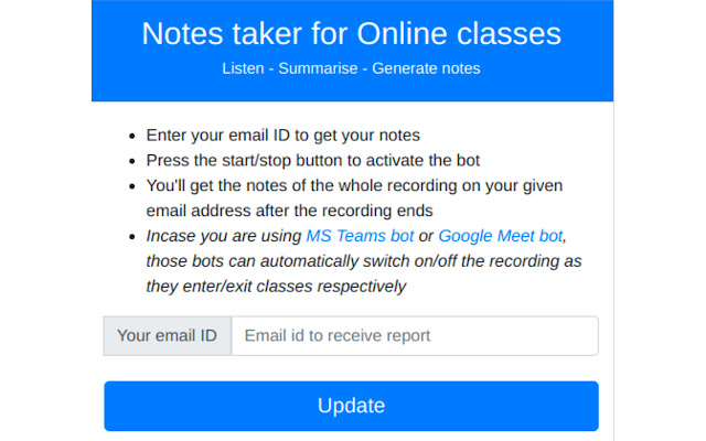 Auto Notes taker for Online classes from Chrome web store to be run with OffiDocs Chromium online Auto Notes taker for Online classes from Chrome web store to be run with OffiDocs Chromium online