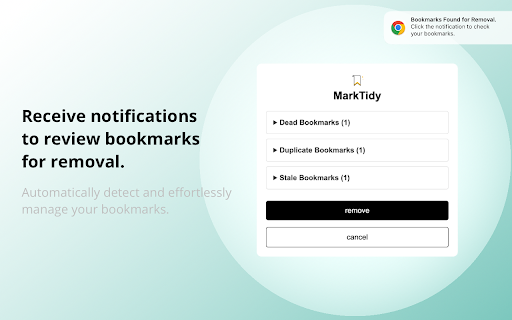 Bookmarks Automatic Cleaner || MarkTidy from Chrome web store to be run with OffiDocs Chromium online Bookmarks Automatic Cleaner || MarkTidy from Chrome web store to be run with OffiDocs Chromium online