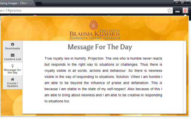 Brahma Kumaris World Spiritual University from Chrome web store to be run with OffiDocs Chromium online Brahma Kumaris World Spiritual University from Chrome web store to be run with OffiDocs Chromium online