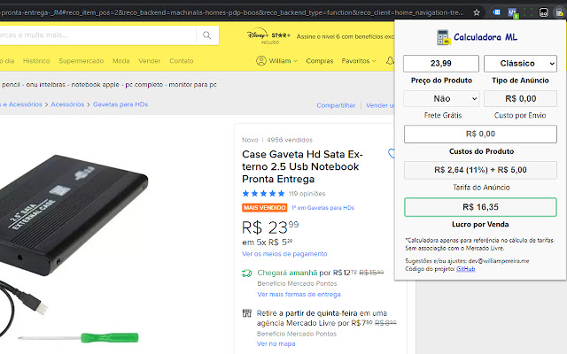 Calculadora Tarifas ML (Mercado Livre) from Chrome web store to be run with OffiDocs Chromium online Calculadora Tarifas ML (Mercado Livre) from Chrome web store to be run with OffiDocs Chromium online
