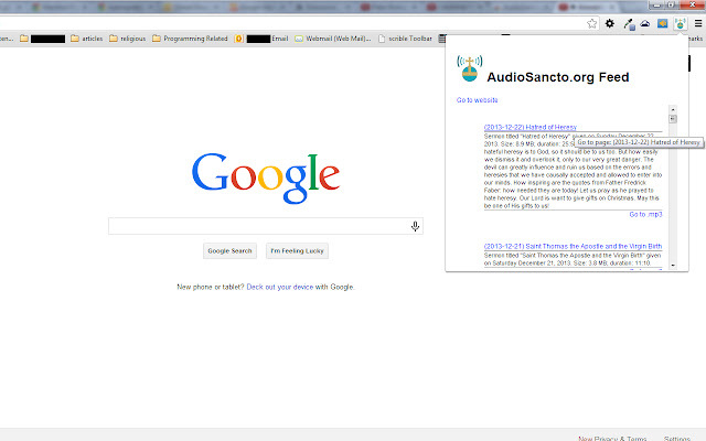 Catholic Sermons: AudioSancto Feed from Chrome web store to be run with OffiDocs Chromium online Catholic Sermons: AudioSancto Feed from Chrome web store to be run with OffiDocs Chromium online