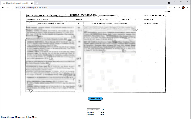 Cédulas Parcelarias Inmuebles Salta from Chrome web store to be run with OffiDocs Chromium online Cédulas Parcelarias Inmuebles Salta from Chrome web store to be run with OffiDocs Chromium online