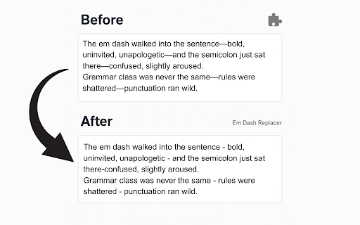 ChatGPT Em Dash Replacer from Chrome web store to be run with OffiDocs Chromium online ChatGPT Em Dash Replacer from Chrome web store to be run with OffiDocs Chromium online