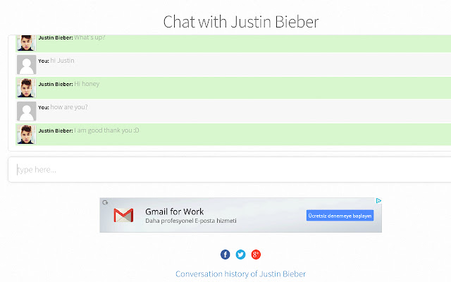 Chat with Justin Bieber from Chrome web store to be run with OffiDocs Chromium online Chat with Justin Bieber from Chrome web store to be run with OffiDocs Chromium online
