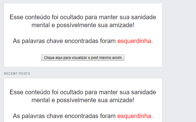 Chega de política no Facebook from Chrome web store to be run with OffiDocs Chromium online Chega de política no Facebook from Chrome web store to be run with OffiDocs Chromium online