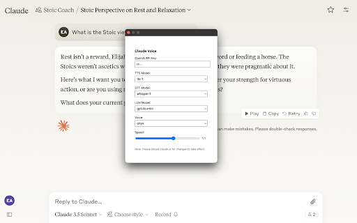 Claude Voice from Chrome web store to be run with OffiDocs Chromium online Claude Voice from Chrome web store to be run with OffiDocs Chromium online