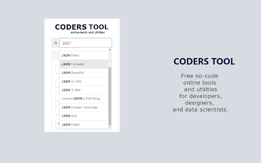 Coderstool – Online Code Formatter, Converter Developer Tools from Chrome web store to be run with OffiDocs Chromium online Coderstool – Online Code Formatter, Converter Developer Tools from Chrome web store to be run with OffiDocs Chromium online