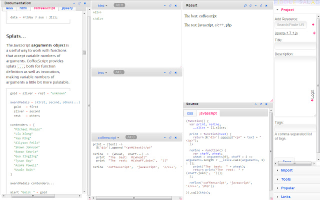 CoffeeScript IDE from Chrome web store to be run with OffiDocs Chromium online CoffeeScript IDE from Chrome web store to be run with OffiDocs Chromium online