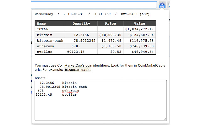 Cryptocurrency portfolio value from Chrome web store to be run with OffiDocs Chromium online Cryptocurrency portfolio value from Chrome web store to be run with OffiDocs Chromium online