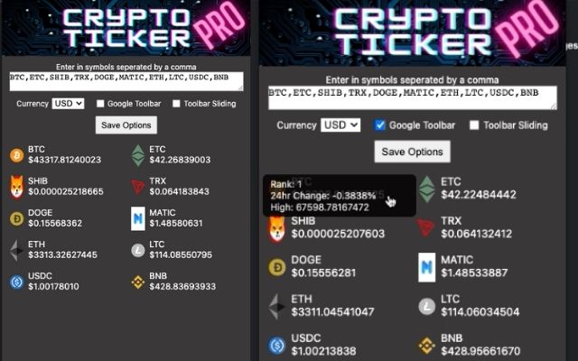 Crypto Ticker from Chrome web store to be run with OffiDocs Chromium online Crypto Ticker from Chrome web store to be run with OffiDocs Chromium online