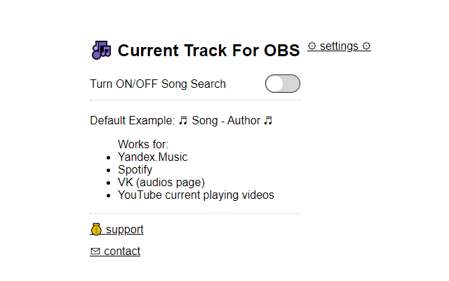 Current Track On Stream For OBS from Chrome web store to be run with OffiDocs Chromium online Current Track On Stream For OBS from Chrome web store to be run with OffiDocs Chromium online
