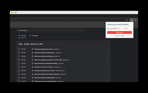 Destroy your Chrome History from Chrome web store to be run with OffiDocs Chromium online Destroy your Chrome History from Chrome web store to be run with OffiDocs Chromium online