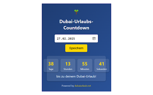 Dubai Urlaubs Countdown from Chrome web store to be run with OffiDocs Chromium online Dubai Urlaubs Countdown from Chrome web store to be run with OffiDocs Chromium online