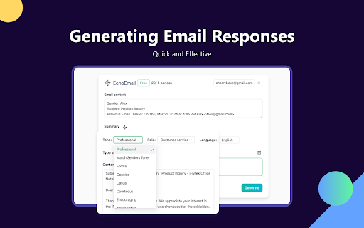 EchoEmail AI Email Write Generator from Chrome web store to be run with OffiDocs Chromium online EchoEmail AI Email Write Generator from Chrome web store to be run with OffiDocs Chromium online