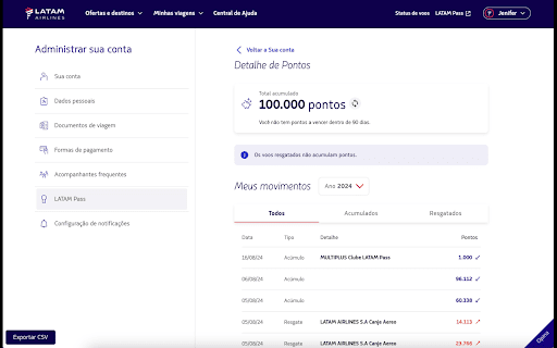 Extrato LATAM Pass em CSV from Chrome web store to be run with OffiDocs Chromium online Extrato LATAM Pass em CSV from Chrome web store to be run with OffiDocs Chromium online
