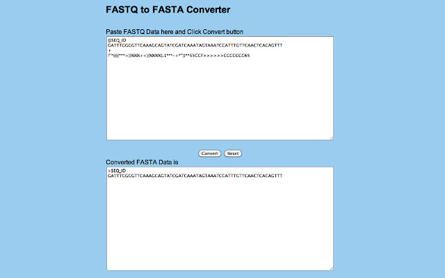 FASTQ to FASTA Converter from Chrome web store to be run with OffiDocs Chromium online FASTQ to FASTA Converter from Chrome web store to be run with OffiDocs Chromium online