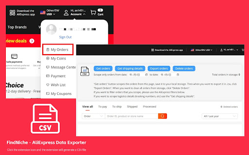 FindNiche AliExpress™ Data Exporter from Chrome web store to be run with OffiDocs Chromium online FindNiche AliExpress™ Data Exporter from Chrome web store to be run with OffiDocs Chromium online
