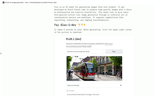 FLUX AI image generator flux.1 schnell/dev/pro by Black Forest Labs from Chrome web store to be run with OffiDocs Chromium online FLUX AI image generator flux.1 schnell/dev/pro by Black Forest Labs from Chrome web store to be run with OffiDocs Chromium online
