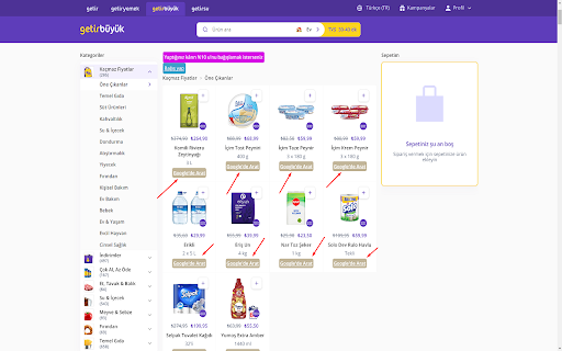 Getir Market Fiyat Karşılaştırması from Chrome web store to be run with OffiDocs Chromium online Getir Market Fiyat Karşılaştırması from Chrome web store to be run with OffiDocs Chromium online