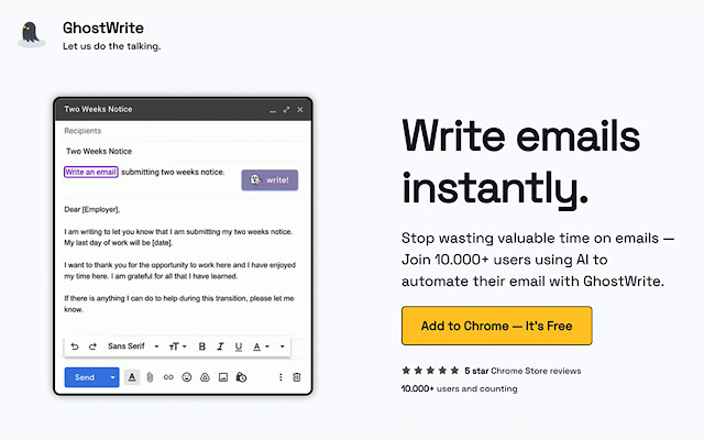 Ghostwrite: ChatGPT Email Assistant from Chrome web store to be run with OffiDocs Chromium online Ghostwrite: ChatGPT Email Assistant from Chrome web store to be run with OffiDocs Chromium online