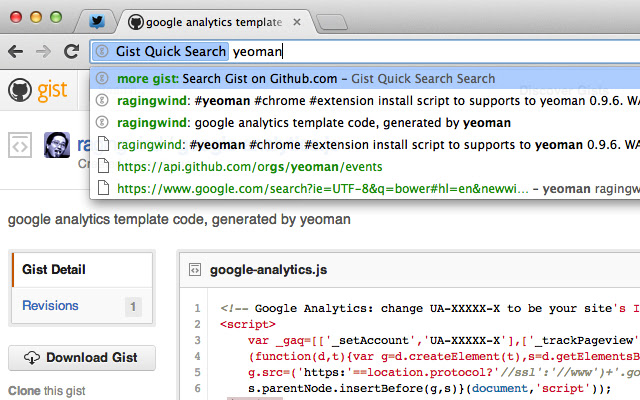 Gist Quick Search from Chrome web store to be run with OffiDocs Chromium online Gist Quick Search from Chrome web store to be run with OffiDocs Chromium online