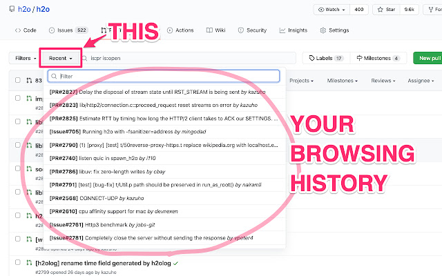 GitHub Recently Viewed PRs/Issues from Chrome web store to be run with OffiDocs Chromium online GitHub Recently Viewed PRs/Issues from Chrome web store to be run with OffiDocs Chromium online
