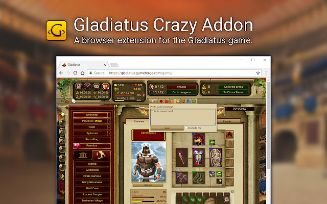 Gladiatus Crazy Add On from Chrome web store to be run with OffiDocs Chromium online Gladiatus Crazy Add On from Chrome web store to be run with OffiDocs Chromium online