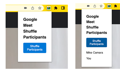Google Meet Shuffle Participants from Chrome web store to be run with OffiDocs Chromium online Google Meet Shuffle Participants from Chrome web store to be run with OffiDocs Chromium online