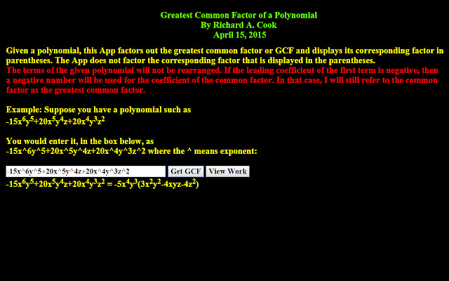 Greatest Common Factor of a Polynomial from Chrome web store to be run with OffiDocs Chromium online Greatest Common Factor of a Polynomial from Chrome web store to be run with OffiDocs Chromium online
