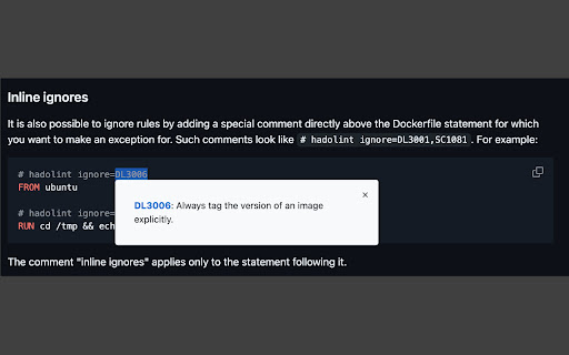 Hadolint Rule Explainer from Chrome web store to be run with OffiDocs Chromium online Hadolint Rule Explainer from Chrome web store to be run with OffiDocs Chromium online