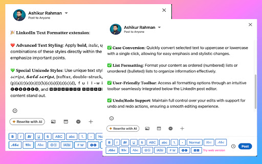 HappyInAi LinkedIn Text Formatter for Post Editor from Chrome web store to be run with OffiDocs Chromium online HappyInAi LinkedIn Text Formatter for Post Editor from Chrome web store to be run with OffiDocs Chromium online