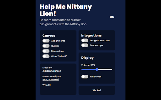 Help Me Nittany Lion from Chrome web store to be run with OffiDocs Chromium online Help Me Nittany Lion from Chrome web store to be run with OffiDocs Chromium online
