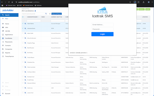 Icetrak Messaging for JobAdder CRM from Chrome web store to be run with OffiDocs Chromium online Icetrak Messaging for JobAdder CRM from Chrome web store to be run with OffiDocs Chromium online