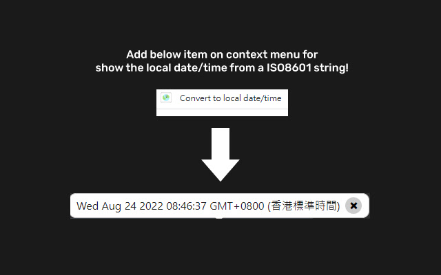 ISO8601 to Local datetime converter from Chrome web store to be run with OffiDocs Chromium online ISO8601 to Local datetime converter from Chrome web store to be run with OffiDocs Chromium online
