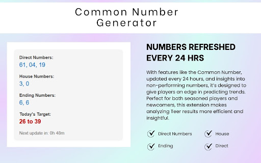 Khanapara Teer Common Number Generator from Chrome web store to be run with OffiDocs Chromium online Khanapara Teer Common Number Generator from Chrome web store to be run with OffiDocs Chromium online