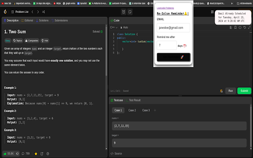 LeetCode Reminder from Chrome web store to be run with OffiDocs Chromium online LeetCode Reminder from Chrome web store to be run with OffiDocs Chromium online