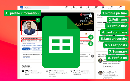 LinkedIn Data to Sheets from Chrome web store to be run with OffiDocs Chromium online LinkedIn Data to Sheets from Chrome web store to be run with OffiDocs Chromium online