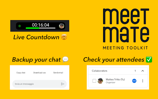 MeetMate Google Meet tookit from Chrome web store to be run with OffiDocs Chromium online MeetMate Google Meet tookit from Chrome web store to be run with OffiDocs Chromium online
