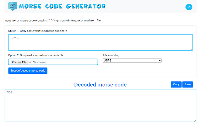 Morse Code Generator from Chrome web store to be run with OffiDocs Chromium online Morse Code Generator from Chrome web store to be run with OffiDocs Chromium online