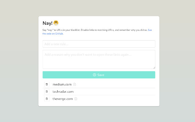 Nay! from Chrome web store to be run with OffiDocs Chromium online Nay! from Chrome web store to be run with OffiDocs Chromium online