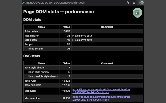 Page DOM Stats from Chrome web store to be run with OffiDocs Chromium online Page DOM Stats from Chrome web store to be run with OffiDocs Chromium online