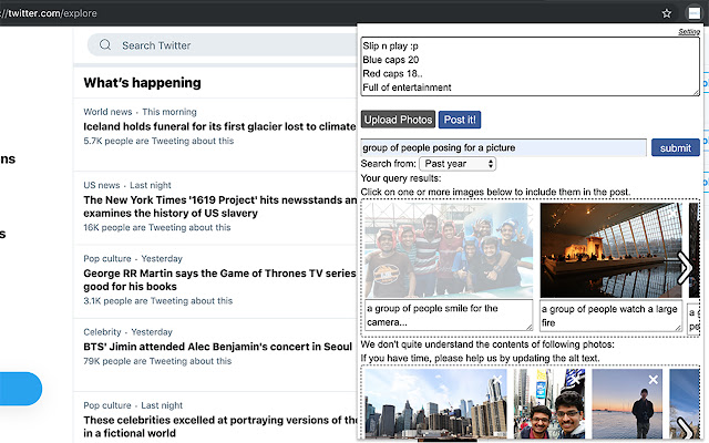 Photo Alt Tagger from Chrome web store to be run with OffiDocs Chromium online Photo Alt Tagger from Chrome web store to be run with OffiDocs Chromium online