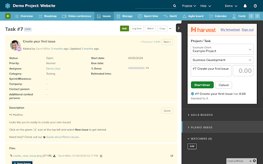 Planio Harvest Integration from Chrome web store to be run with OffiDocs Chromium online Planio Harvest Integration from Chrome web store to be run with OffiDocs Chromium online