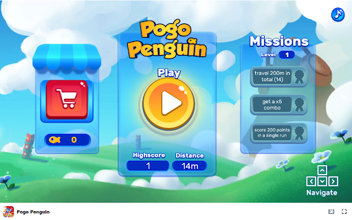 Pogo Penguin Game Compete with friends for the best distance and score! from Chrome web store to be run with OffiDocs Chromium online Pogo Penguin Game Compete with friends for the best distance and score! from Chrome web store to be run with OffiDocs Chromium online